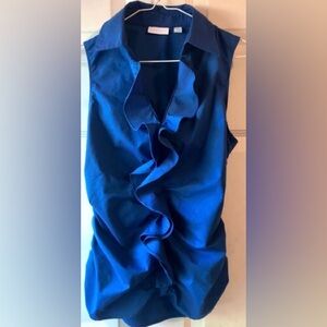 New York & Co Royal Blue Sashay Ruffle Ruched Sleeveless Stretch Blouse Medium